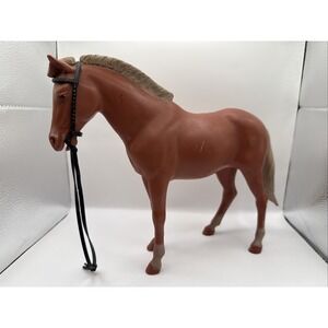 Vintage Louis Marx Brown Plastic Horse Toy 1960s With Bridle Good!